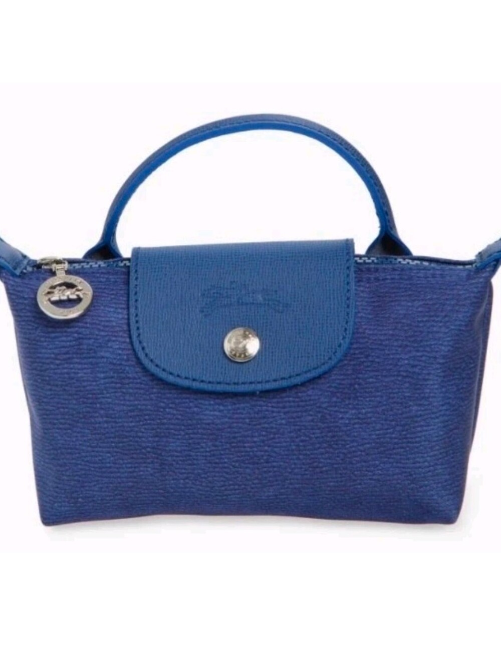 Longchamp Le Pliage Mini Top Handle Canvas Cosmetic Pouch Case Blue Denim NEW